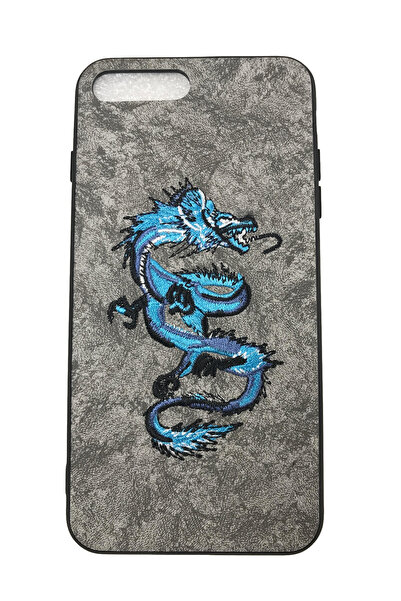 OEM Husă compatibilă cu iPhone 7 Plus, Dragon brodat pe imitație de piele, Gri