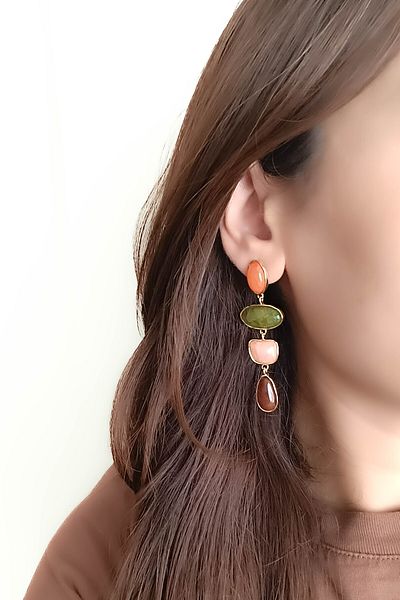 COSİTA Orange Green Powder Coffee Row Pastel Colors Brand Model Dangle Retro Long Earrings