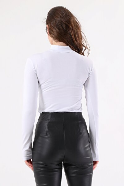 LAENT Body de damă alb bleumarin cu guler ridicat din 2 piese