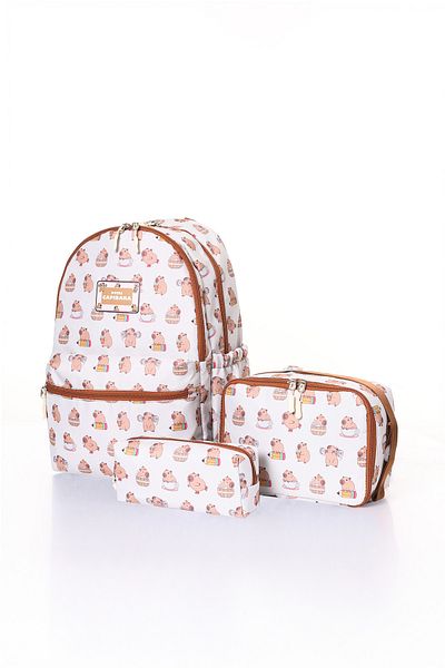 D'VERS Patterned Orthopedic 3-Piece Primary School Middle School School Backpack Set with Nutrition and Pen Holder