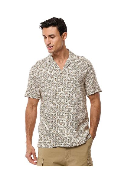 R&B Patterned Shirt with Revere Collar and Short Sleeves