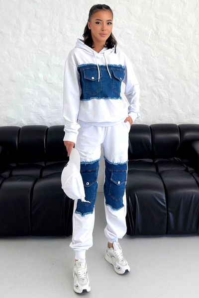 FashionForYou CONGO casual suit, with cotton and denim, White, L