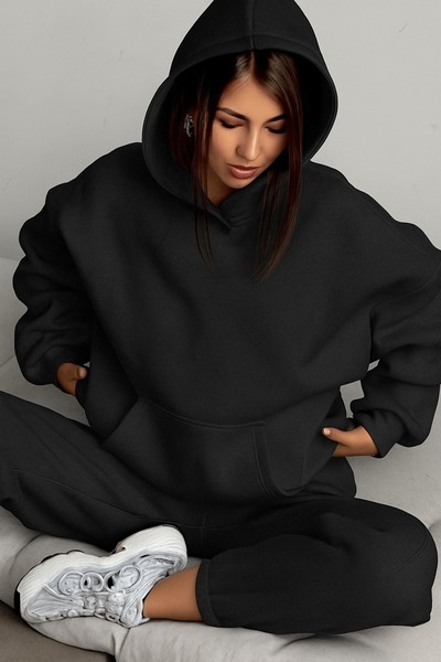 BENROMA 3-vláknová česaná bavlněná unisexová jednobarevná mikina