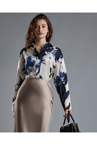 R&B Floral Print Shirt with Classic Collar and Long Sleeves