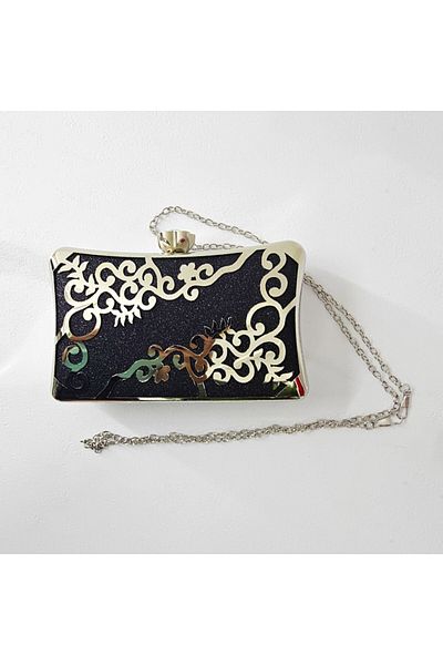 FashionForYou Second-hand bag, Luizz, with top closure and removable chain, Black/Silver