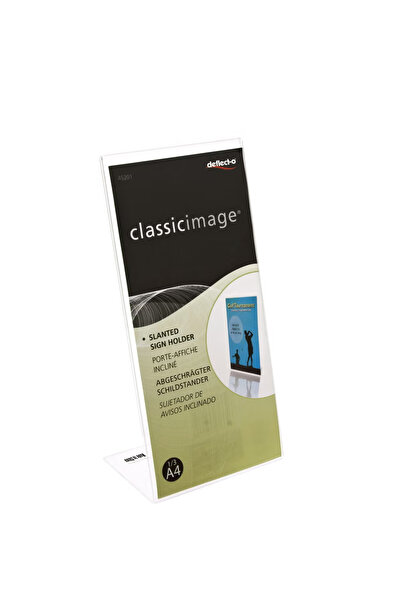 Deflecto حامل لافتة مائلة بصورة كلاسيكية (شكل حرف L) - 1/3 A4، سطح الطاولة