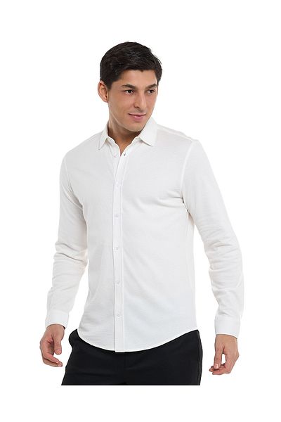 R&B Solid Shirt with Classic Collar and Long Sleeves