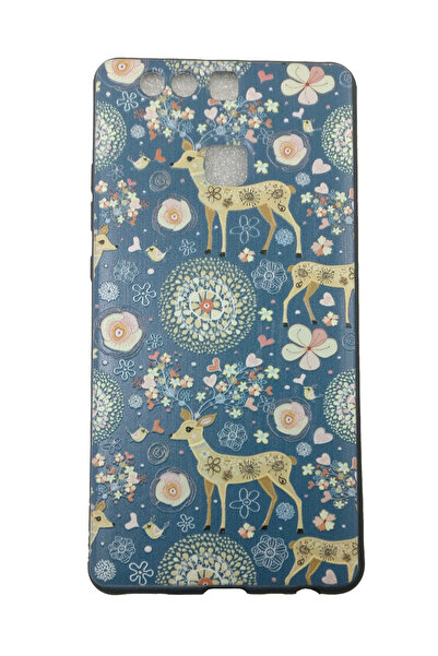 OEM Carcasă compatibilă cu Huawei P9, model 3D cu cerb în relief, albastră