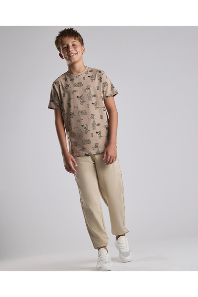 R&B تي شيرت مطبوع برقبة دائرية وأكمام قصيرة