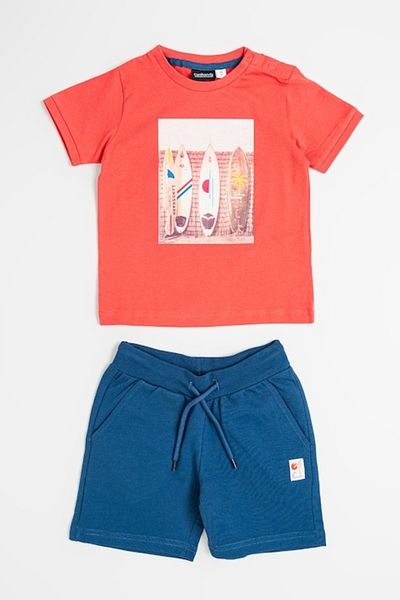 Sarabanda - Set de tricou si pantaloni scurti, Rosu capsuna, Bleumarin, 122 CM