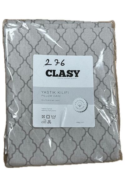 Clasy Ranforce 100% Cotton 2 Pieces Pillow Case Striped Patterned Gray