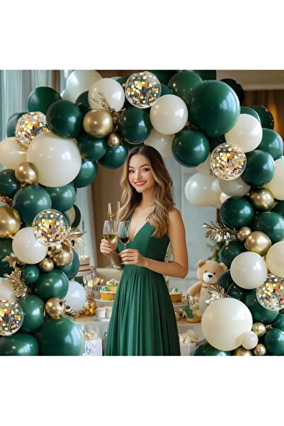 Çemrek Süs Parti Dark Green Koyu Yeşil Gold Krom Şeffaf Pullu Retro White Bal...
