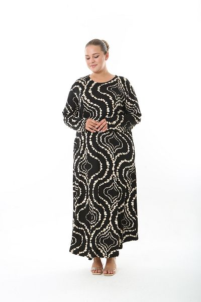 XL Modam Women's Lycra Viscose Black Patterned Plus Size Dress