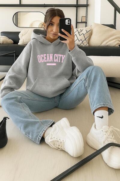 DM DOLCE MORE Hanorac din bumbac pieptănat cu 3 fire, imprimat OCEAN CITY