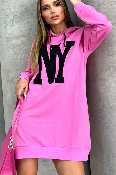 FashionForYou NYvone sports dress, with print and adjustable hood, Pink, S