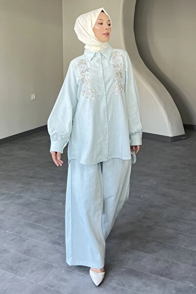 EL jadida Women's Embroidered Linen Plus Size Double Suit