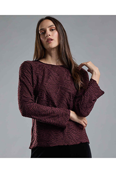 R&B Self Design Top with Crew Neck and Long Sleeves