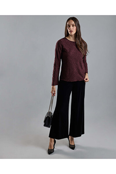 R&B Self Design Top with Crew Neck and Long Sleeves