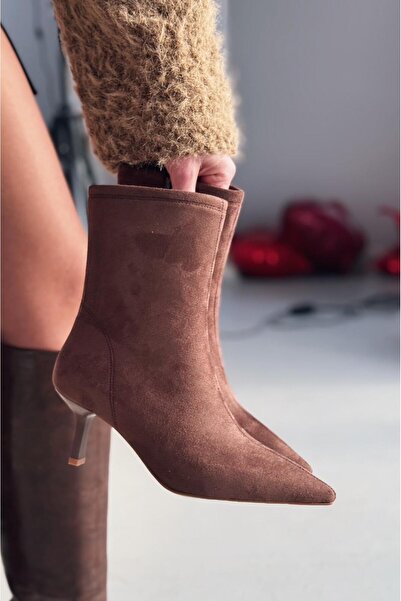 I Love Shoes Orvex Kadın Süet İnce Topuklu Bot Acı Kahve