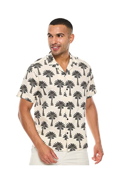 R&B Printed Shirt with Revere Collar and Short Sleeves