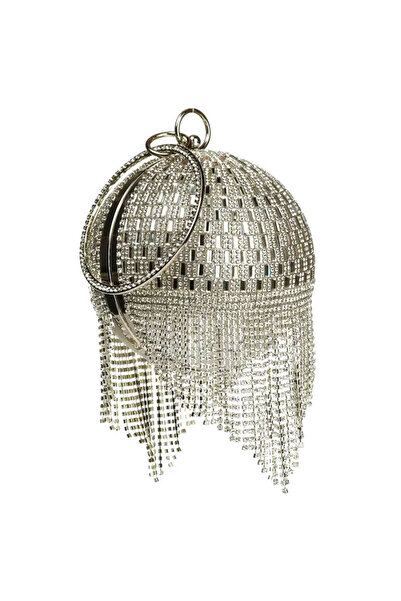 FashionForYou Second-hand bag, Shining Sphere, crystals, geometric look and metallic sides, Silver