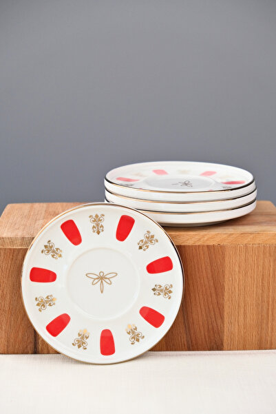tabakevi Plate House Porcelain Acem Zade Red Tea Plate 12,5cm Set of 4