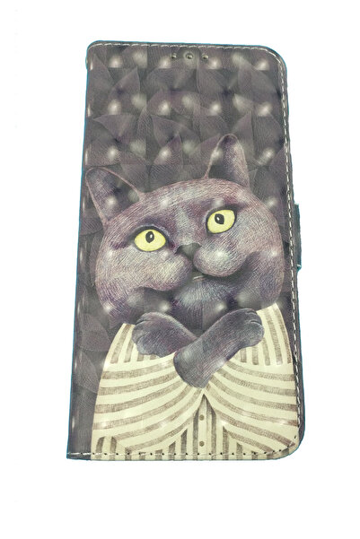 OEM Husă compatibilă cu Samsung Galaxy J8 2018, tip holster, imitație de piele, design pisică