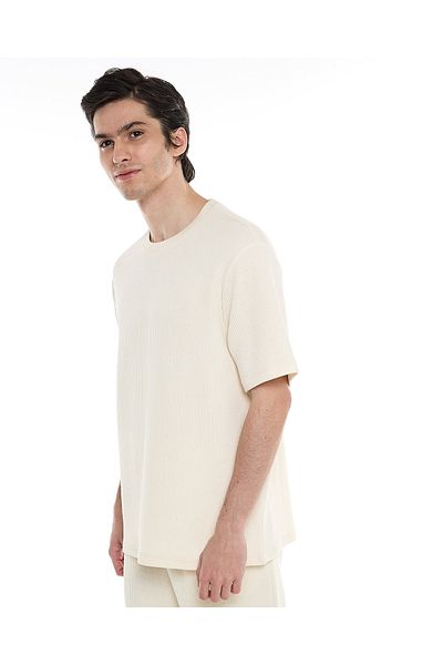 R&B Ribbed T-Shirt with Crew Neck and Short Sleeves