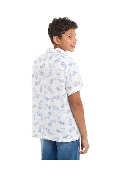 R&B Paisley Patterned Shirt with Revere Collar and Short Sleeves