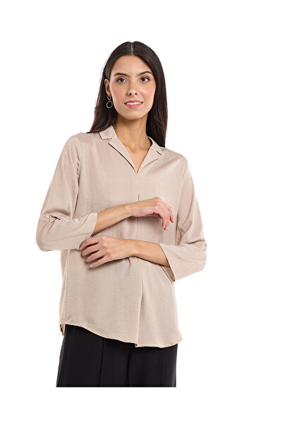 R&B Solid Shirt with Lapel Collar and 3/4 Sleeves