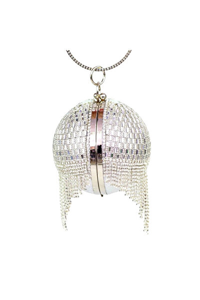 FashionForYou Second-hand bag, Shining Sphere, crystals, geometric look and metallic sides, Silver