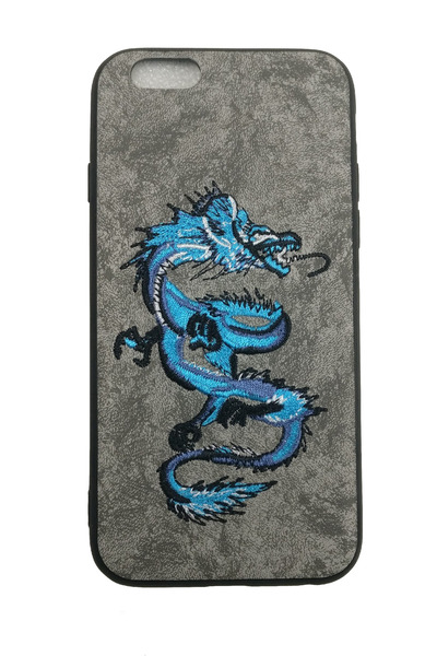 OEM Husă compatibilă cu iPhone 6, Dragon brodat pe imitație de piele, Gri
