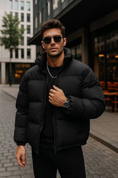 S&M CLOTHİNG New Season Waterproof & Fiber Filled Men's Inflatable Coat
