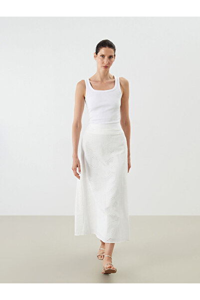 LC Waikiki Fusta albă cu talie elastică tricotaj cu aspect dantelat A croială