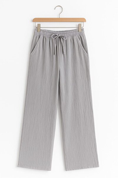 enmodaiçgiyim 100% бавовняна муслінова тканина, широкі штанини, зручний крій, дві кишені, жіночі штани - сірий колір