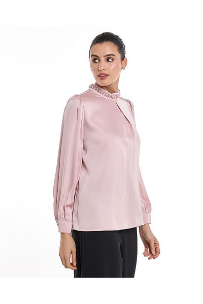 R&B Solid Top with Mock Neck and Long Sleeves
