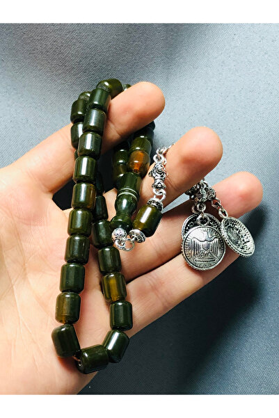 TTS TÜRK TESBİH SANATI Khaki Capsule Cut Tightening Amber Tassel Prayer Beads