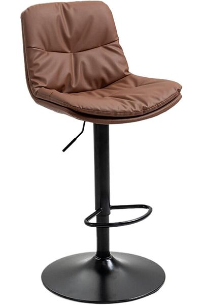 MAPLE HOME DECORATION Bar Chair Leather 360° Swivel Adjustable Height Backrest Black Metal Legs Modren Style (Brown)