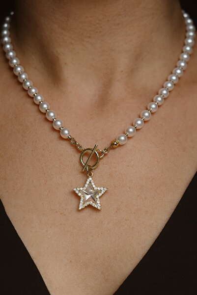 TAKIŞTIR قلادة من اللؤلؤ الصلب على شكل نجمة ذهبية اللون