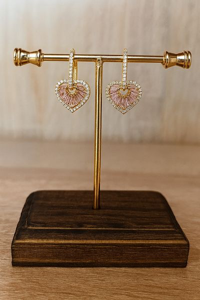 OEM 16K Gold Hoop Earrings with Pink Heart Cubic Zirconia