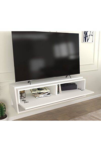 dorpek Lionel Tv Sehpası - Duvara Monte Kapaklı ve Raflı Tv Sehpası Beyaz