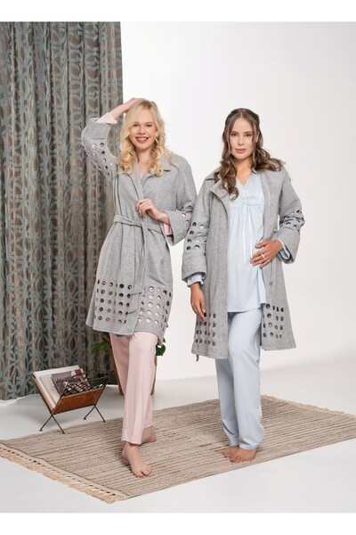 BLACKMORE Blue Fleece Pajamas Set with Hole Design Winter Maternity Maternity Pajamas Set of 3