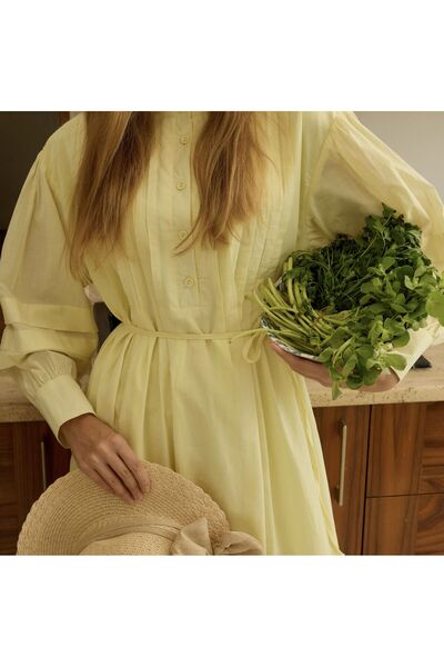 Faya Boutique Vual Keten Sarı Nervür Dikişli Elbise X The Taste Of Things