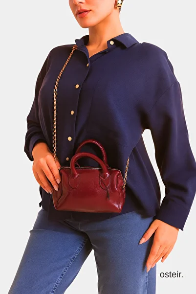 osteir Women's Gold Chain Detailed Mini Hand and Shoulder Bag
