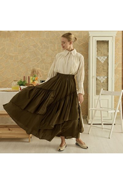 Faya Boutique Haki Yeşili Ajouter Vual Keten Etek X The Taste Of Things