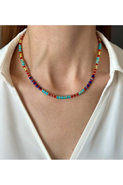 BADE SILVER Mercan,turkuaz,Lapis mix gümüş kolye