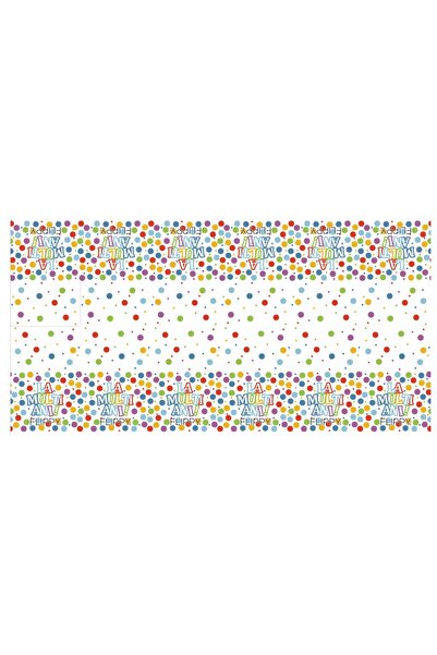 Flippy Rectangular Tablecloth 'La Multi Ani' 137 x 274 cm, PE Plastic, Waterproof, Multicolor