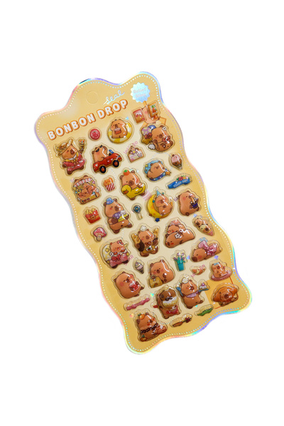 repro design Capybara Embossed 3D Sticker Label 11X21 cm – 1 Pack (Sent According to Pattern Stock Condition)