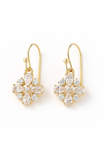OEM 18K Gold Flower Earrings, Zirconia Crystals