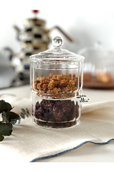 Vovo Concept 2 Katlı Kapaklı Cam Çerezlik & Şekerlik